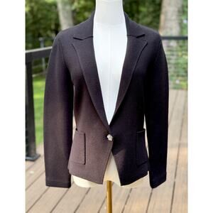 L'AGENCE Black Knit Lacey Single Button Notched Blazer SP Classic Old Money